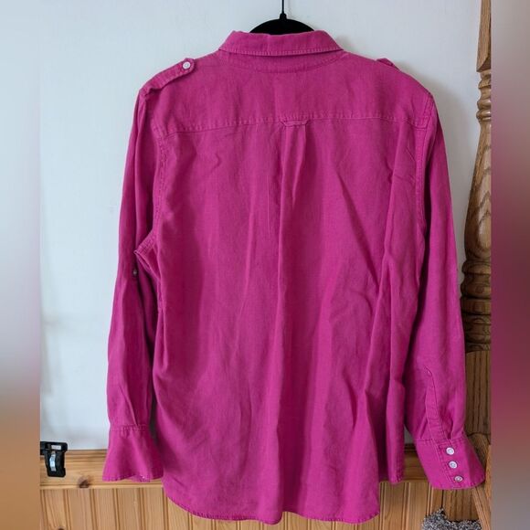 Soft Surroundings Hot Pink Linen Button Down Roll Tab Shirt Size XL - Picture 4 of 6